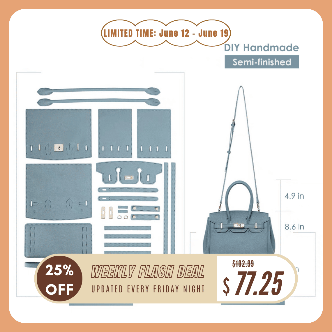 POPSEWING® Top Grain Leather Platinum Bag DIY Kit