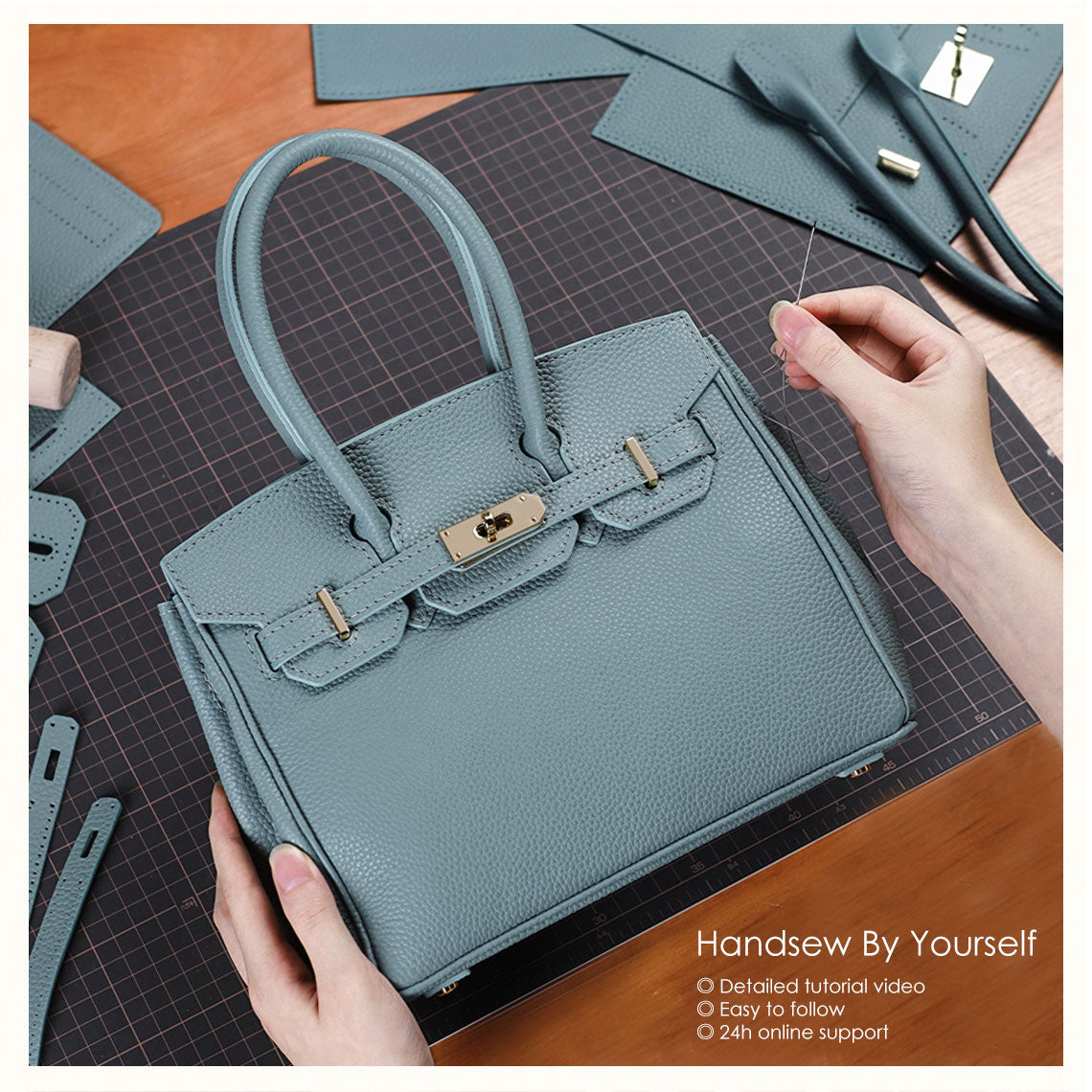 POPSEWING® Top Grain Leather Platinum Bag DIY Kit - Image 2