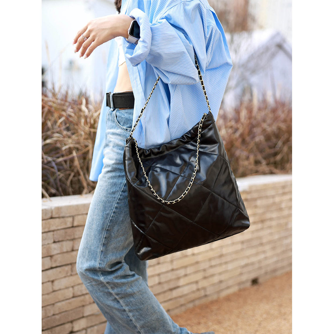 POPSEWING® Top Grain Leather Quilted Chain Tote Bag DIY Kit - Image 4