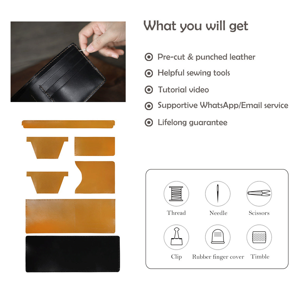 POPSEWING® Full Grain Leather Slim Wallet DIY Kit - Image 3